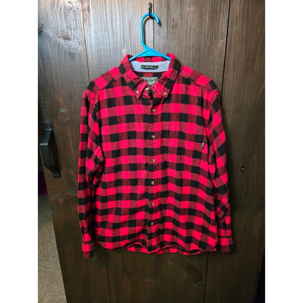 Woolrich‎ Trout Run Mens Flannel Shirt Red Black Buffalo Check Plaid Large L